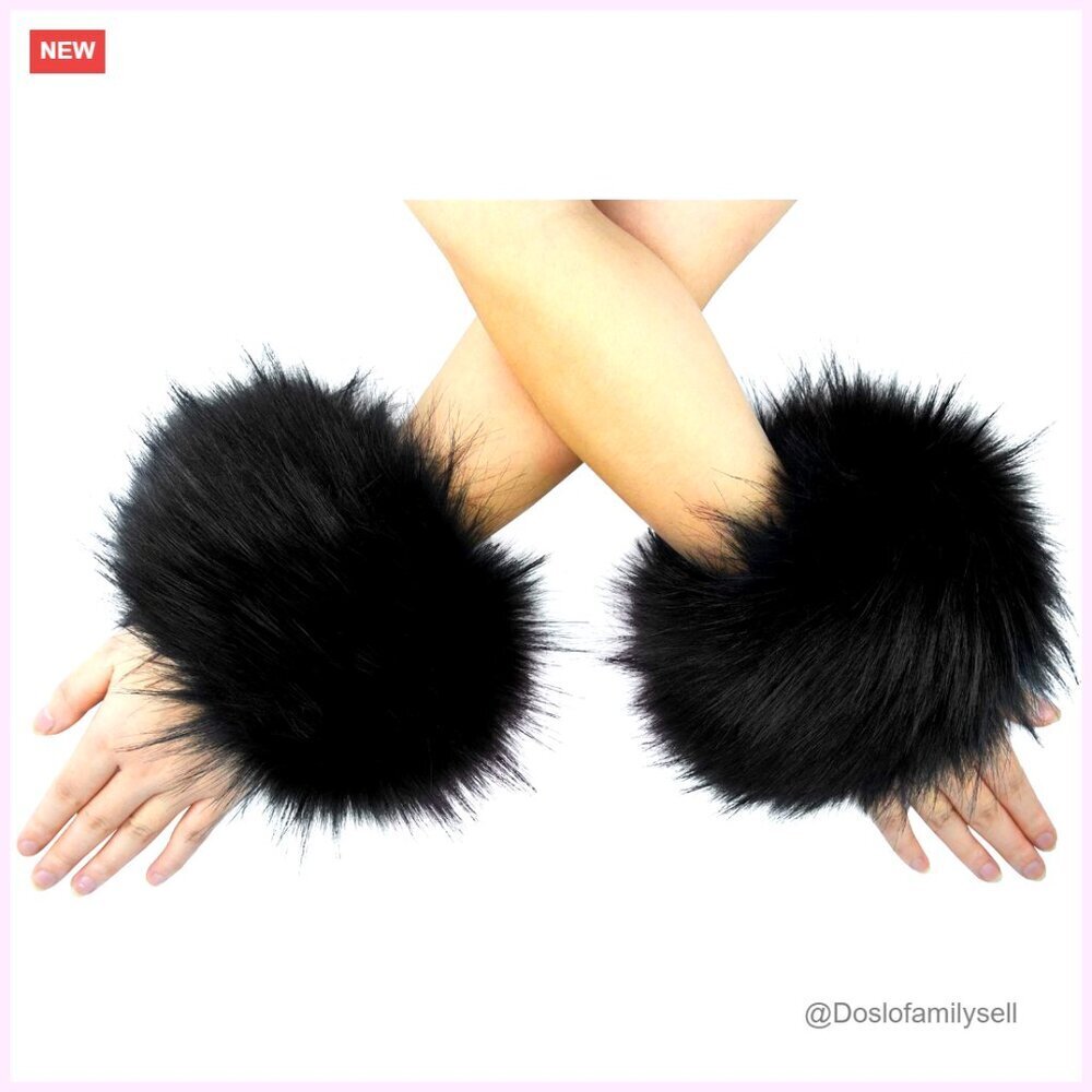 Faux Fur Wrist Cuffs Arm Warmers Winter Party Costume Accessories Elastic One